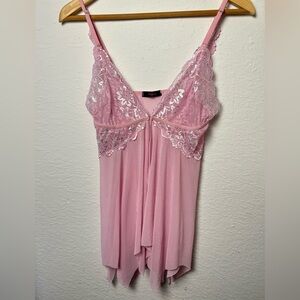 Adome women’s pink lace asymmetrical babydoll style slip dress lingerie